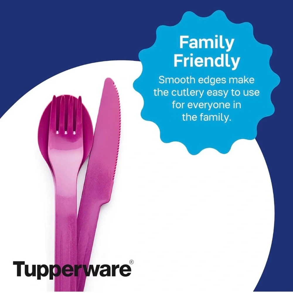 Tupperware NEW Outdoor Dining Cutlery 12-Piece Set (4 Sets) Snap Together Purple